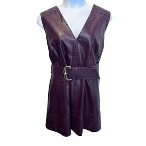 Tanya Taylor Reina Croc Embossed Vegan Leather Belted Mini Dress Plum Brown 22